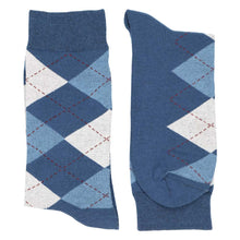 Load image into Gallery viewer, Pair of men&#39;s steel blue argyle dress socks