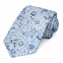 Load image into Gallery viewer, Steel blue floral tie, rolled to show off pattern and texture