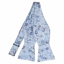 Load image into Gallery viewer, An untied steel blue floral self-tie bow tie