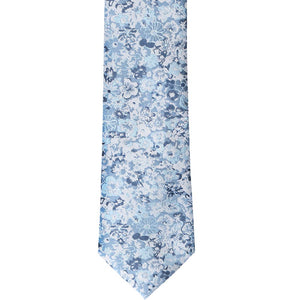 Dusty blue floral skinny tie, front view