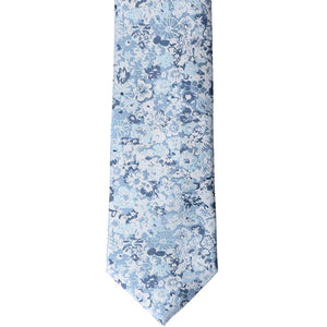 Front view steel blue textured floral tie