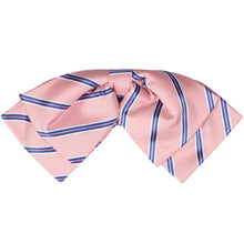 Load image into Gallery viewer, Pink, blue and white pencil striped floppy bow tie, front view 