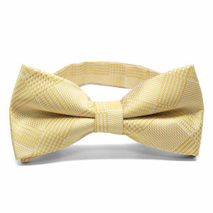 Light yellow plaid bow tie, close up front view