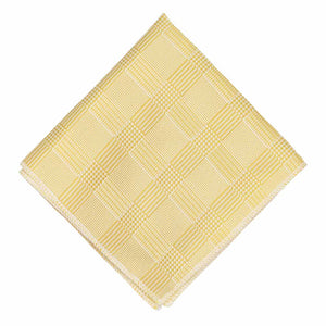 Light yellow plaid pocket square, flat front view