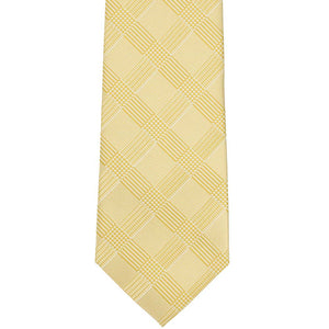 Flat front view of a light yellow plaid necktie