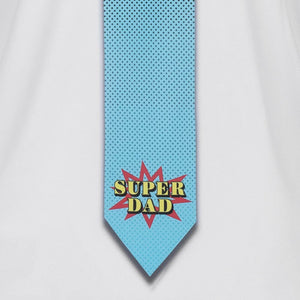 Closeup of super dad tie printed