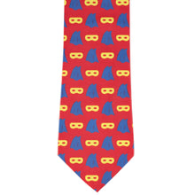 Load image into Gallery viewer, Front view superhero cape and mask themed necktie