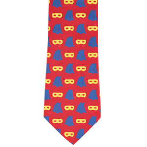Front view superhero cape and mask themed necktie