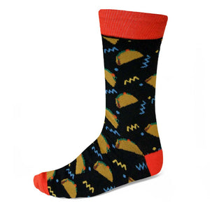 Men's taco theme socks on black background