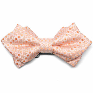 Light orange square pattern diamond tip bow tie, front view