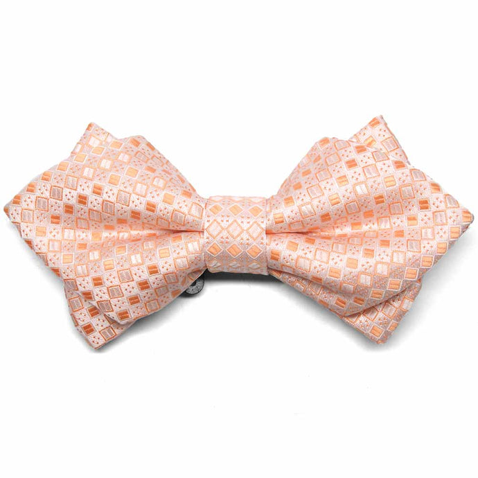 Light orange square pattern diamond tip bow tie, front view