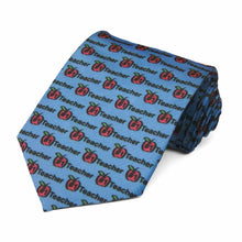 Load image into Gallery viewer, #1 teacher text with an apple on a blue tie.