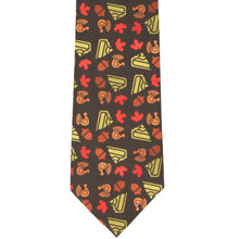Load image into Gallery viewer, Front view Thanksgiving turkey and pie necktie