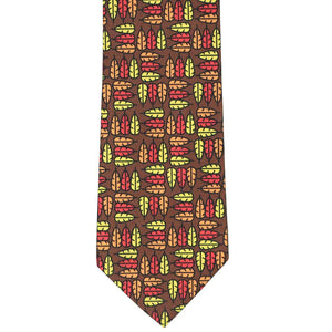 Colorful turkey feathers on a brown Thanksgiving necktie