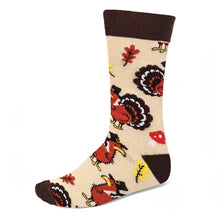 Load image into Gallery viewer, Brown and tan socks with turkey novelty design