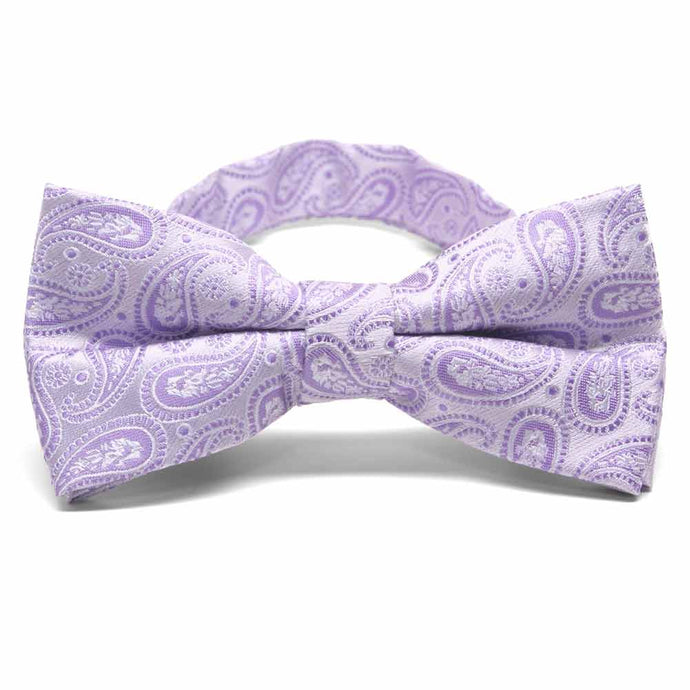 Light purple paisley bow tie, front view