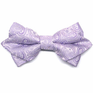 Light purple paisley diamond tip bow tie, front view