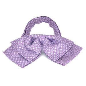 Light purple square pattern floppy bow tie, close up front view to show pattern