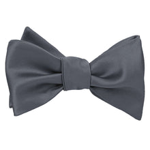 Load image into Gallery viewer, A pewter solid color self tie bow tie, tied