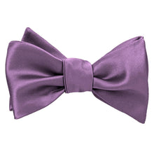 Load image into Gallery viewer, A solid wisteria purple self-tie bow tie, tied