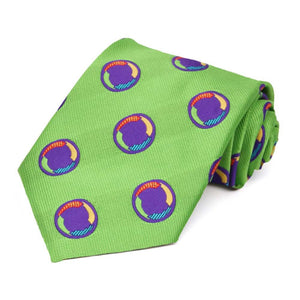 A tiemart logo on a green necktie.