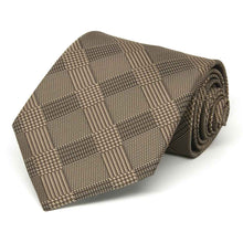 Load image into Gallery viewer, Light brown plaid extra long tie, rolled to show pattern up close