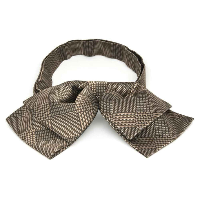 Light brown plaid floppy bow tie, front view