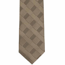 Load image into Gallery viewer, Flat front view of a light brown plaid extra long tie