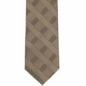 Flat front view of a light brown plaid extra long tie