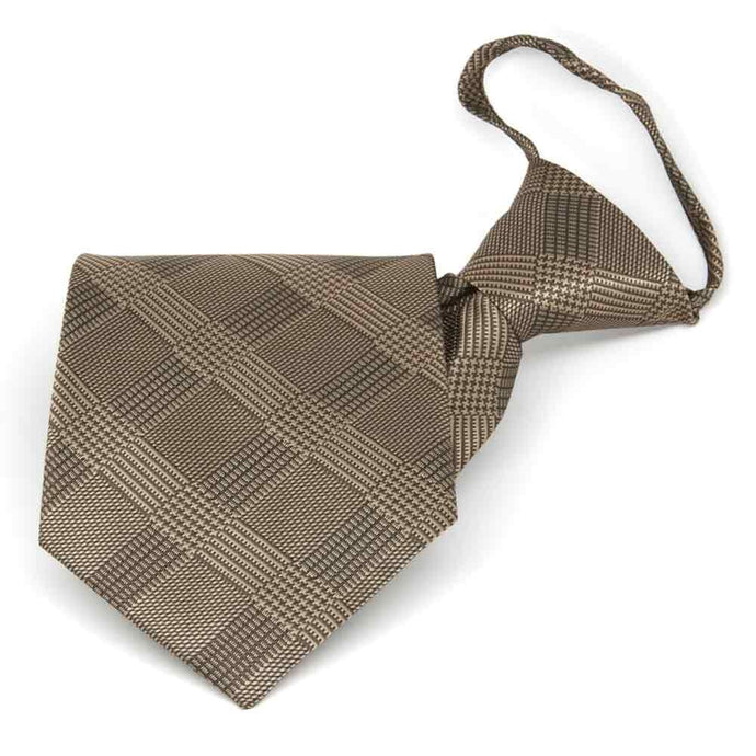 Light brown plaid zipper tie, folded front view