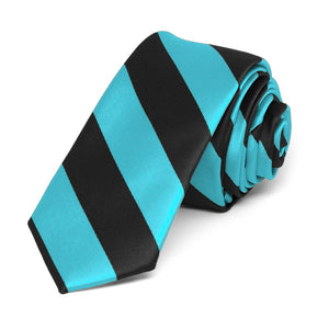 Turquoise and Black Striped Skinny Tie, 2" Width