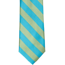 Load image into Gallery viewer, Turquoise and clover green striped tie, front view
