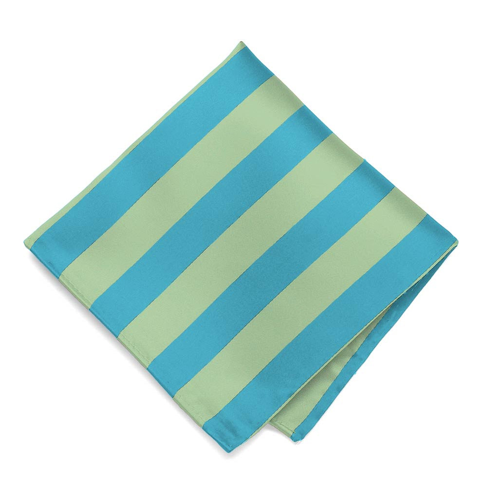 Turquoise and Clover Green Striped Pocket Square