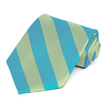 Load image into Gallery viewer, Turquoise and Clover Green Striped Tie