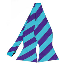 Load image into Gallery viewer, Dark Purple and Turquoise Striped Self-Tie Bow Tie