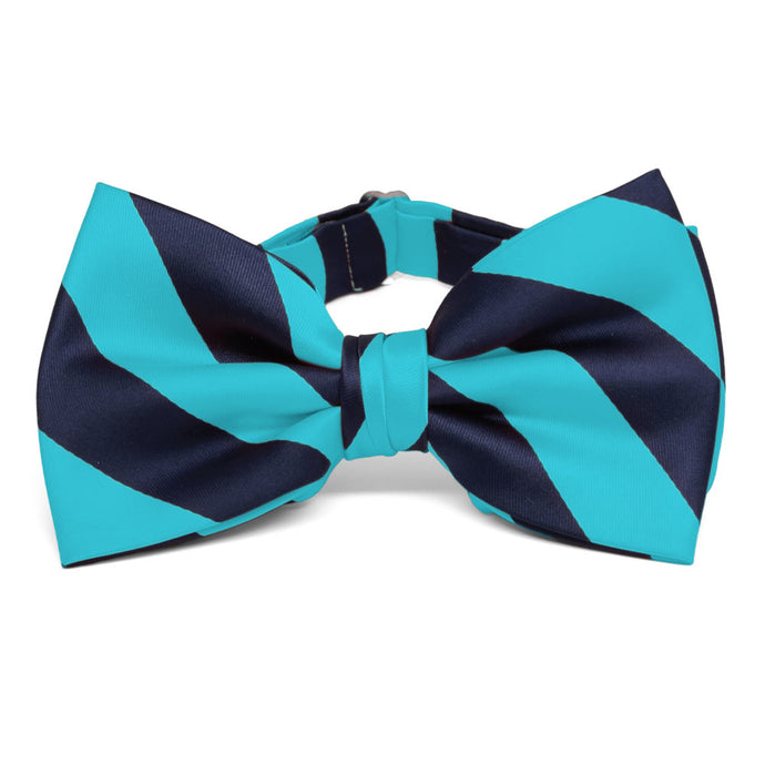 Turquoise and Navy Blue Striped Bow Tie