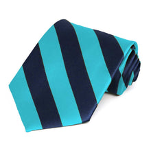Load image into Gallery viewer, Turquoise and Navy Blue Striped Tie