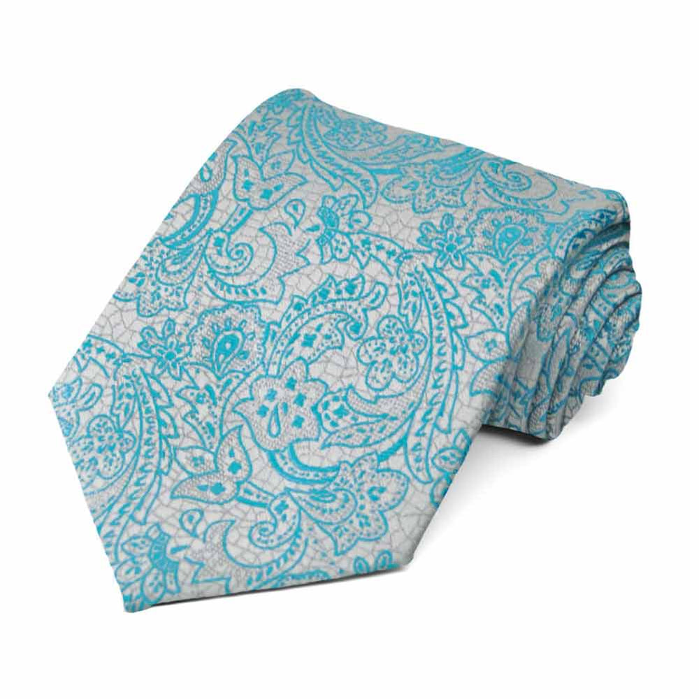 Turquoise and Silver Galway Floral Necktie