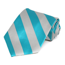 Load image into Gallery viewer, Turquoise and Silver Striped Tie