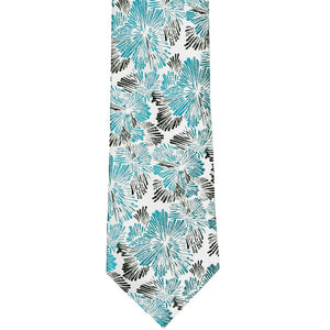 Flat view of a bursting turquoise pattern necktie