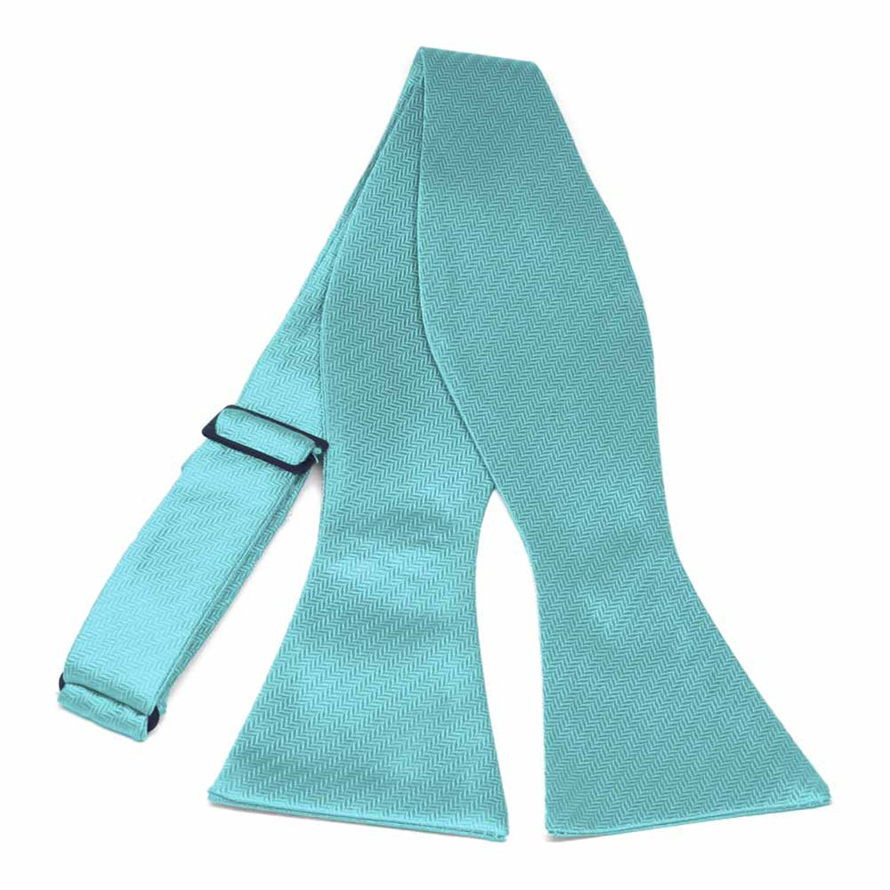 Turquoise Herringbone Silk Self-Tie Bow Tie