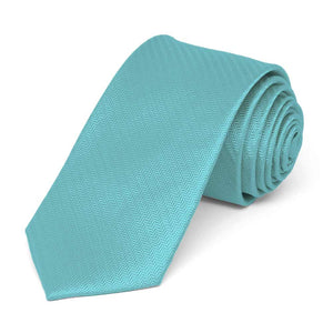 Turquoise Herringbone Silk Slim Necktie, 2.5" Width
