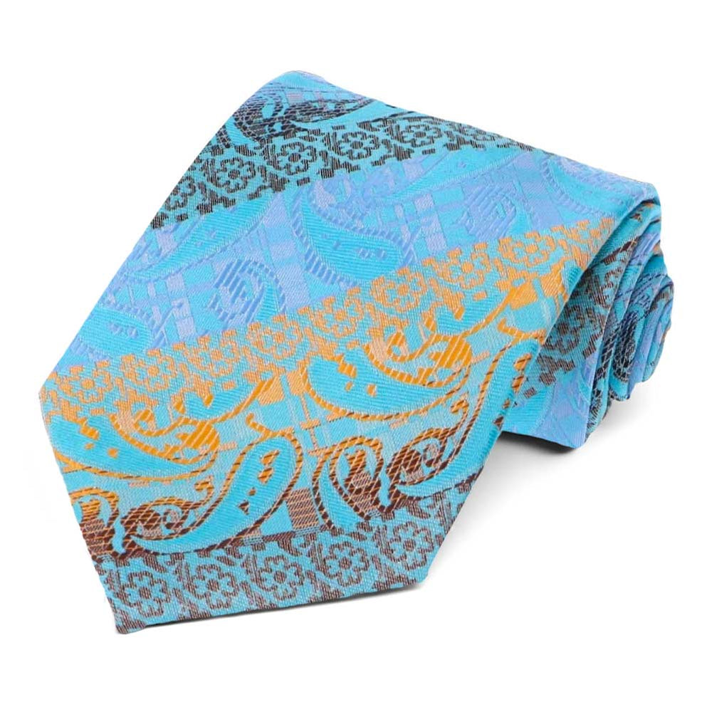 Turquoise paisley striped tie