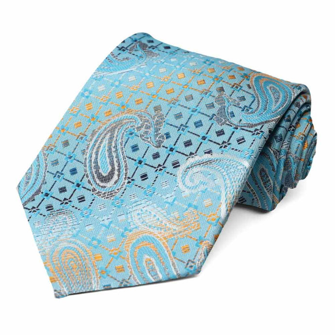 Turquoise Melton Paisley Necktie