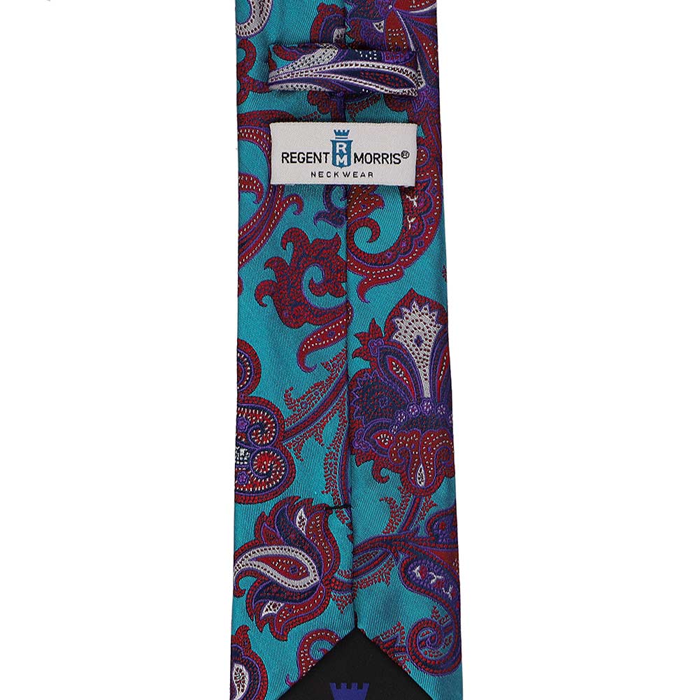 Turquoise Paisley Silk Narrow Necktie, 3