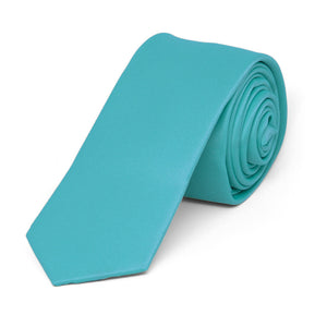 Turquoise Skinny Solid Color Necktie, 2" Width
