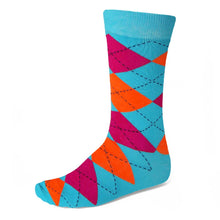 Load image into Gallery viewer, Men&#39;s Turquoise and Tangerine Argyle Socks