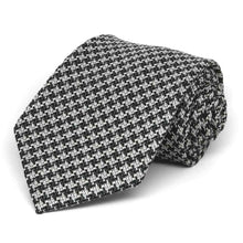 Load image into Gallery viewer, Black and white tweed extra long tie, rolled to show the rugged texture