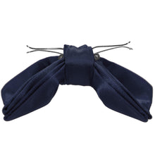 Load image into Gallery viewer, The side view of an opened twilight blue clip-on bow tie