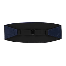 Load image into Gallery viewer, The back of a twilight blue cummerbund, including the black elastic strap